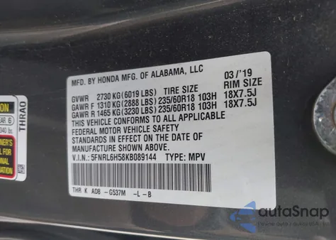 2019 Honda Odyssey Ex from USA, damaged, VIN 5FNRL6H58KB089144